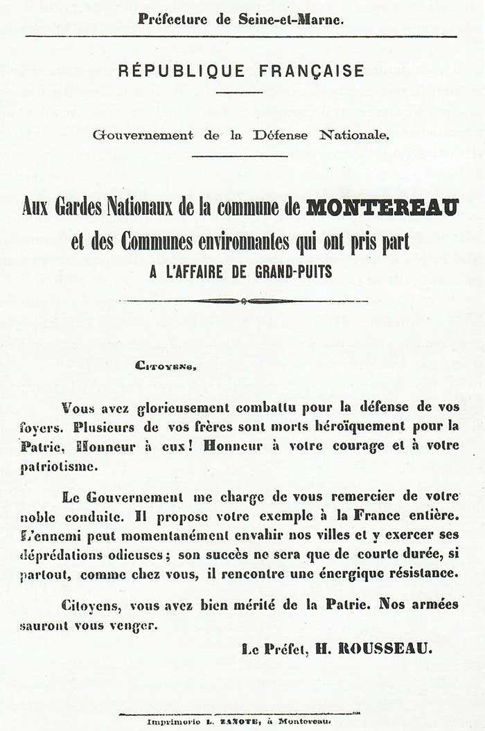 Extrait de "Récits provinois de la guerre de 1870/71 par Louis Rogeron. Ed Shaap 2009