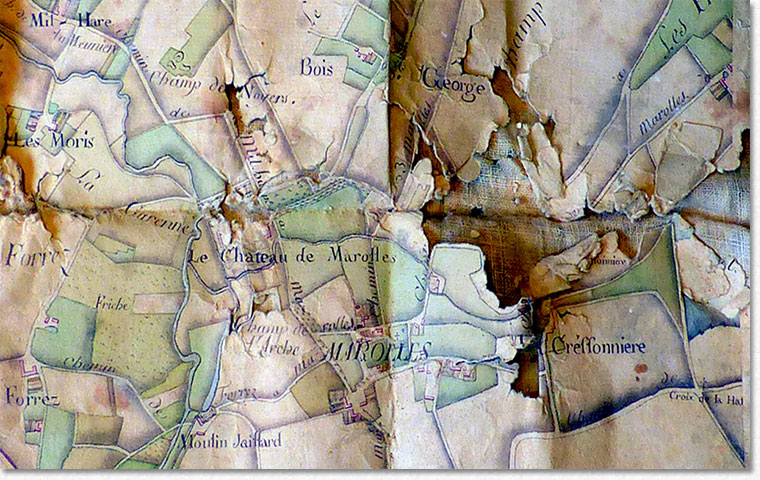 Détails : plan de dîmage de Marolles en Brie 77 coll. privée / Plan d'Intendance de Marolles 1 C 58/4