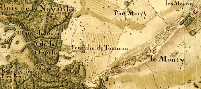 Plan topographique de la région de Montereau, 1774, extrait