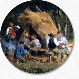 Leleux : Loge de bûcherons, détail