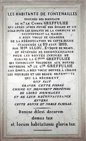 Plaque dans l'église de Fontenailles
